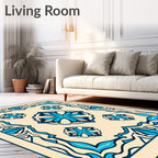 Cream Blue Floral Medallion Border Rug