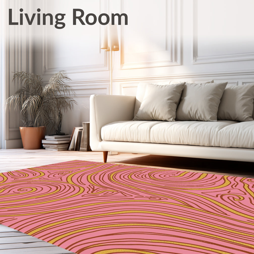 Pink Gold Abstract Swirl Rug