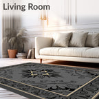 Gray Black Floral Crest Medallion Rug