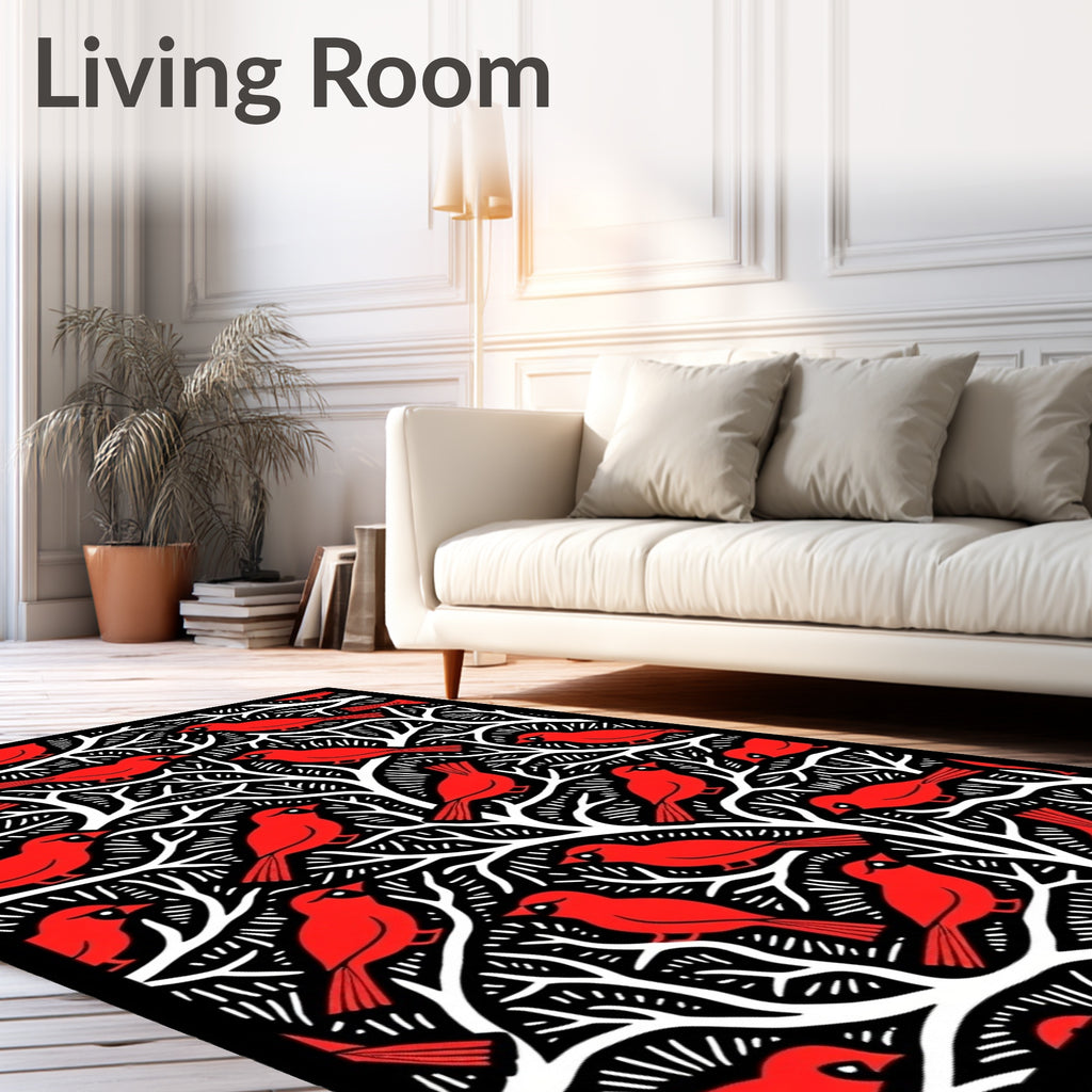 Bold Red Cardinal Tree Branches Rug