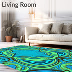 Turquoise Swirl Abstract Tile Rug
