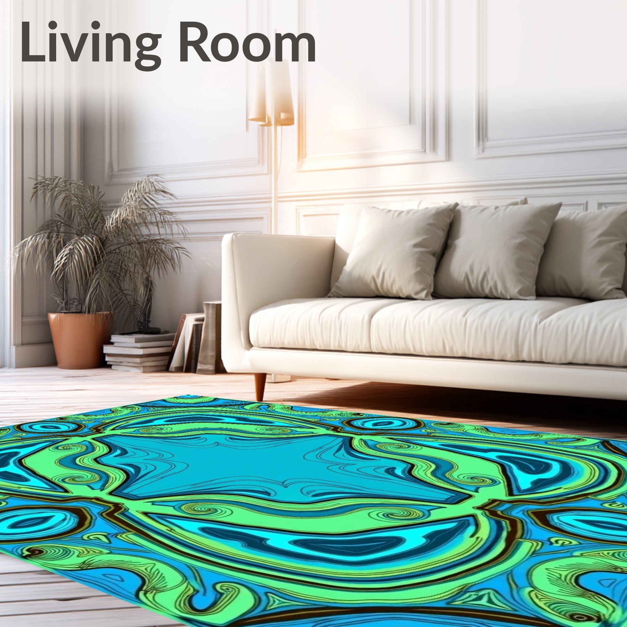 Turquoise Swirl Abstract Tile Rug
