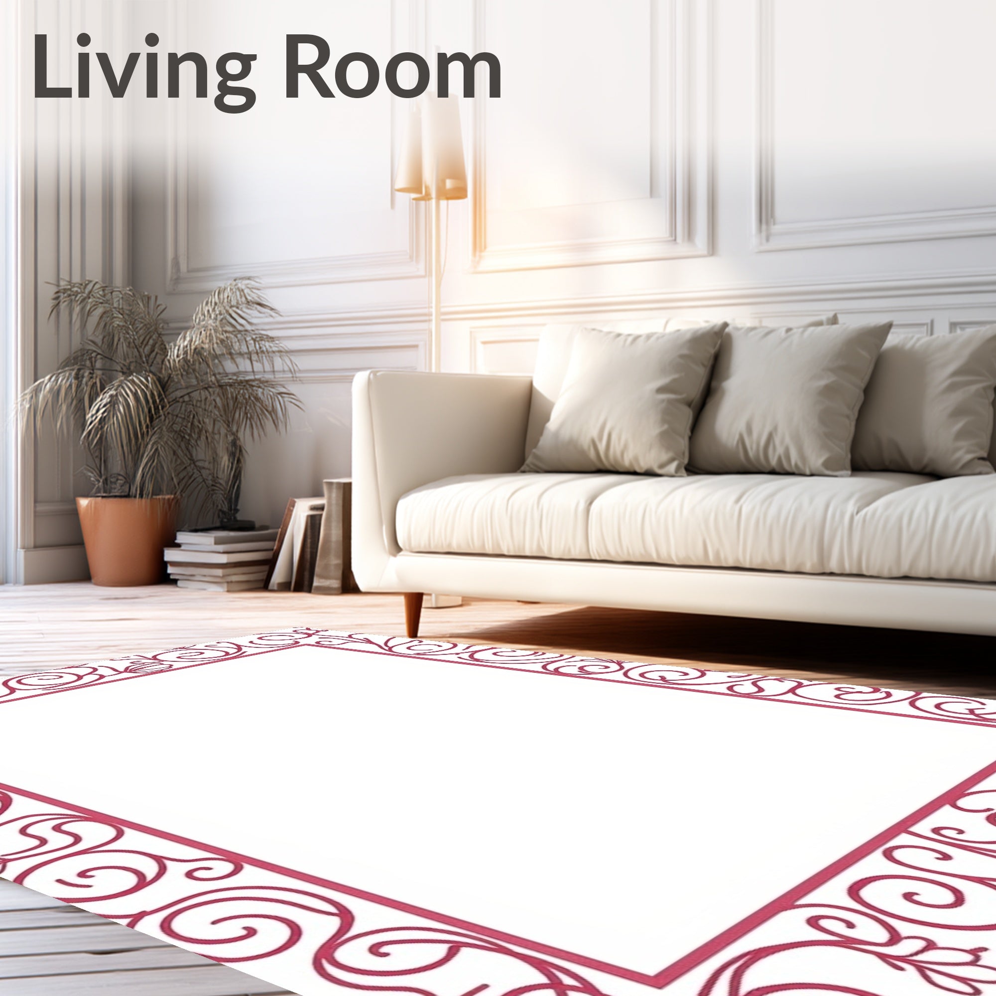 Whimsical Magenta Floral Swirl Border Rug