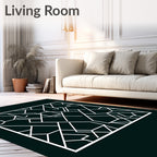 Geometric White Inlay Framing Dark Rug