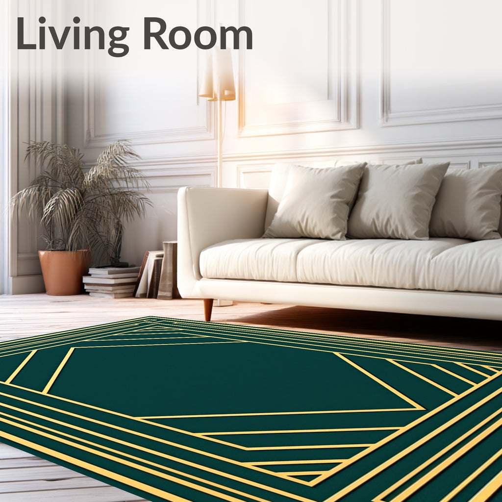 Emerald Teal Geometric Deco Frame Rug