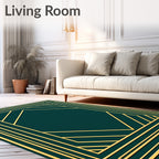 Emerald Teal Geometric Deco Frame Rug