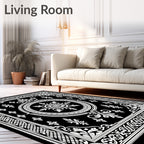 Grand Black White Floral Medallion Rug