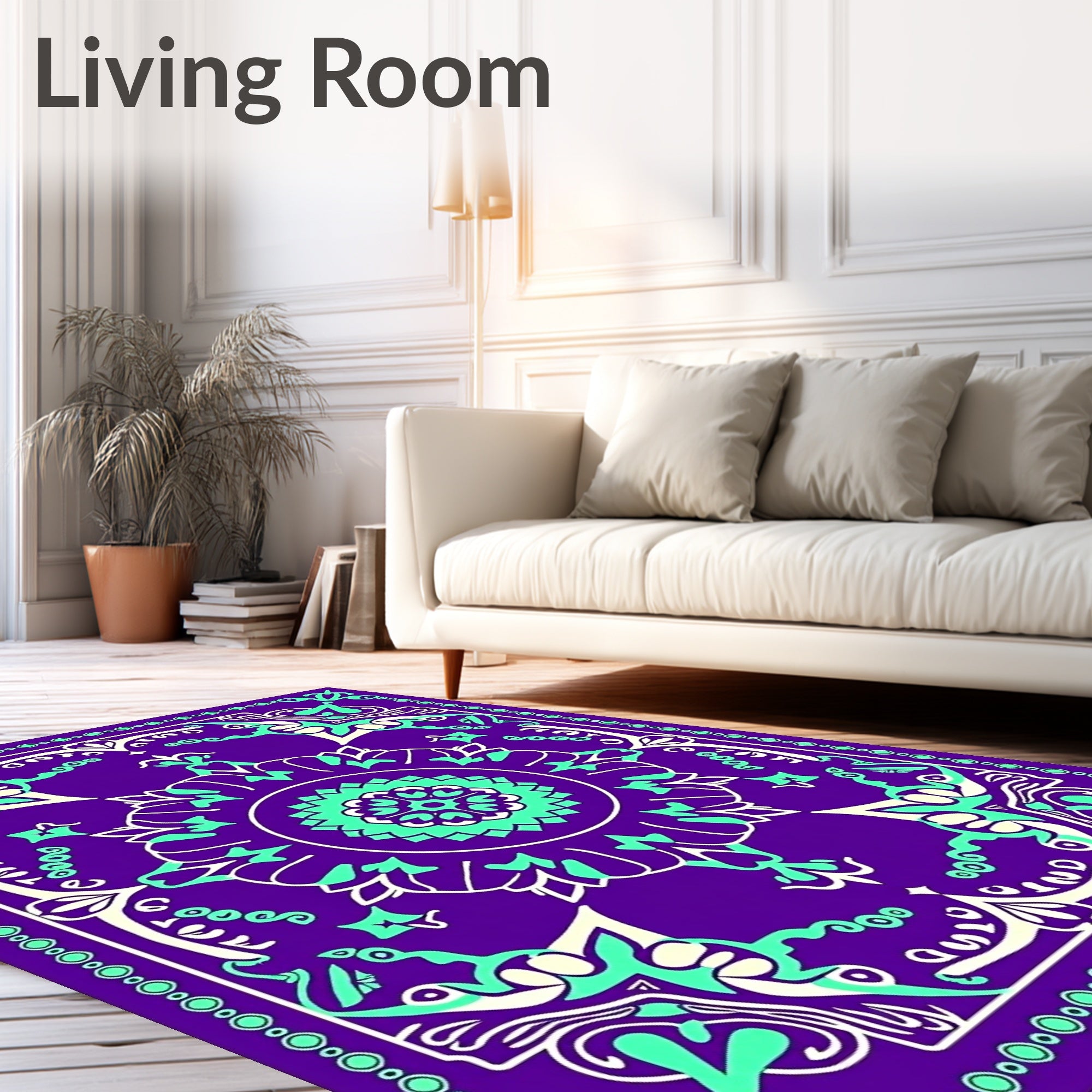 Purple Mint Green Mandala Medallion Rug