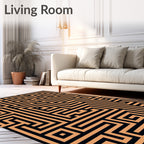 Orange Black Maze Geometry Rug