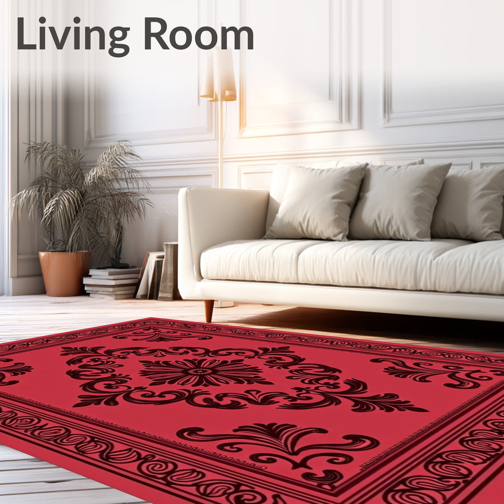 Bold Red Scrollwork Medallion Rug