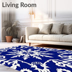 Royal Blue White Intricate Floral Medallion Rug