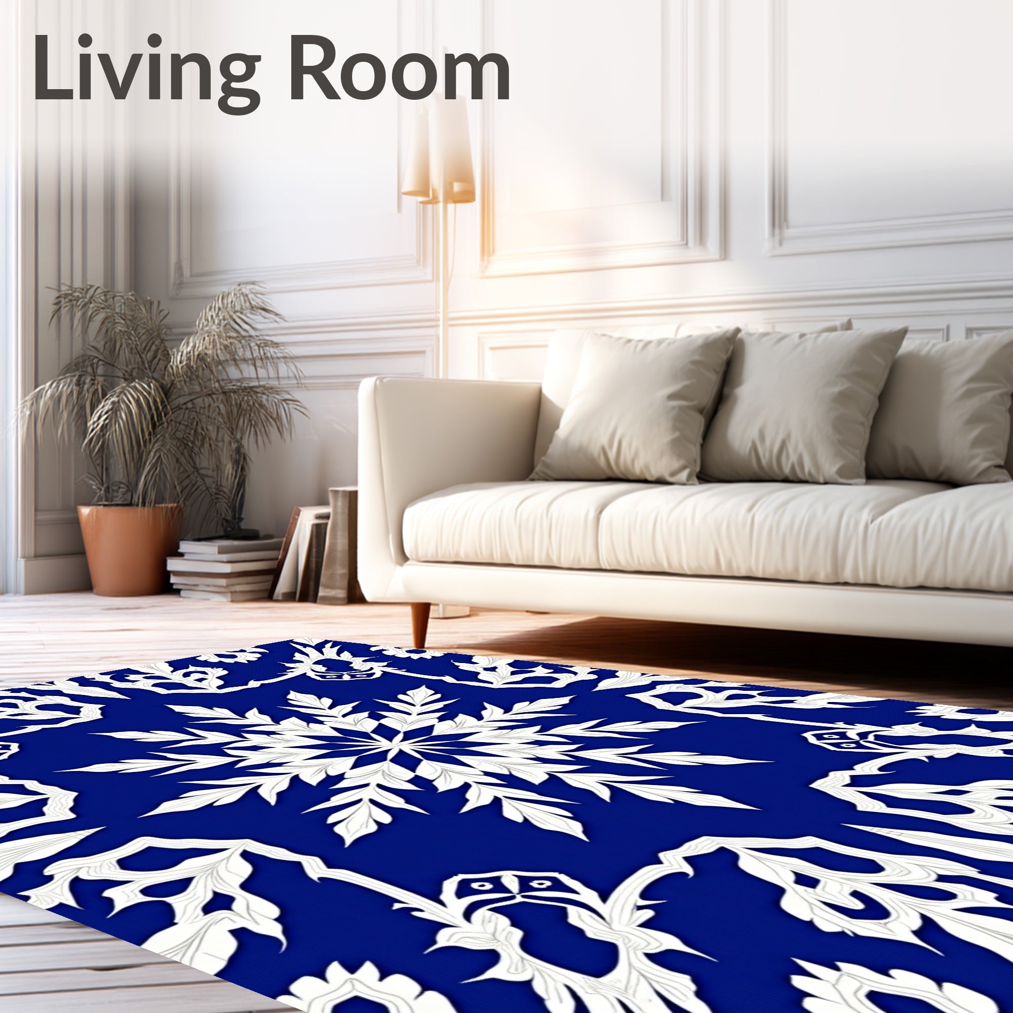 Royal Blue White Intricate Floral Medallion Rug