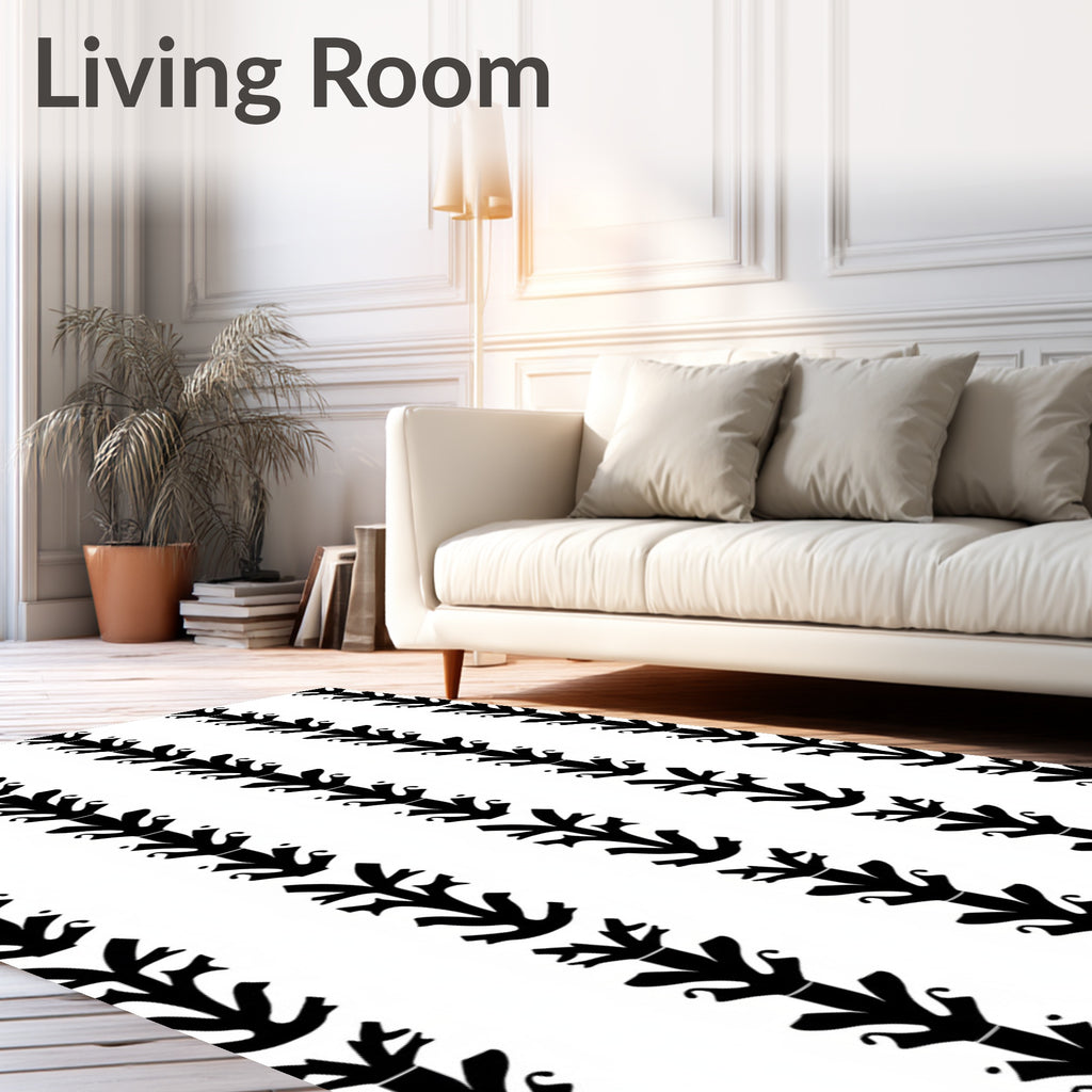 Black Vertical Folk Art Tree Rug