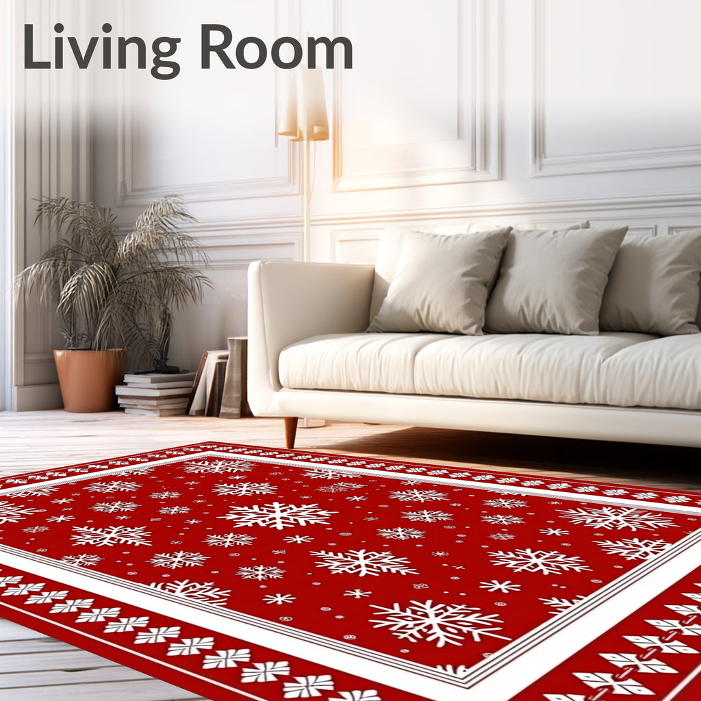 Festive Red Snowflakes Border Rug