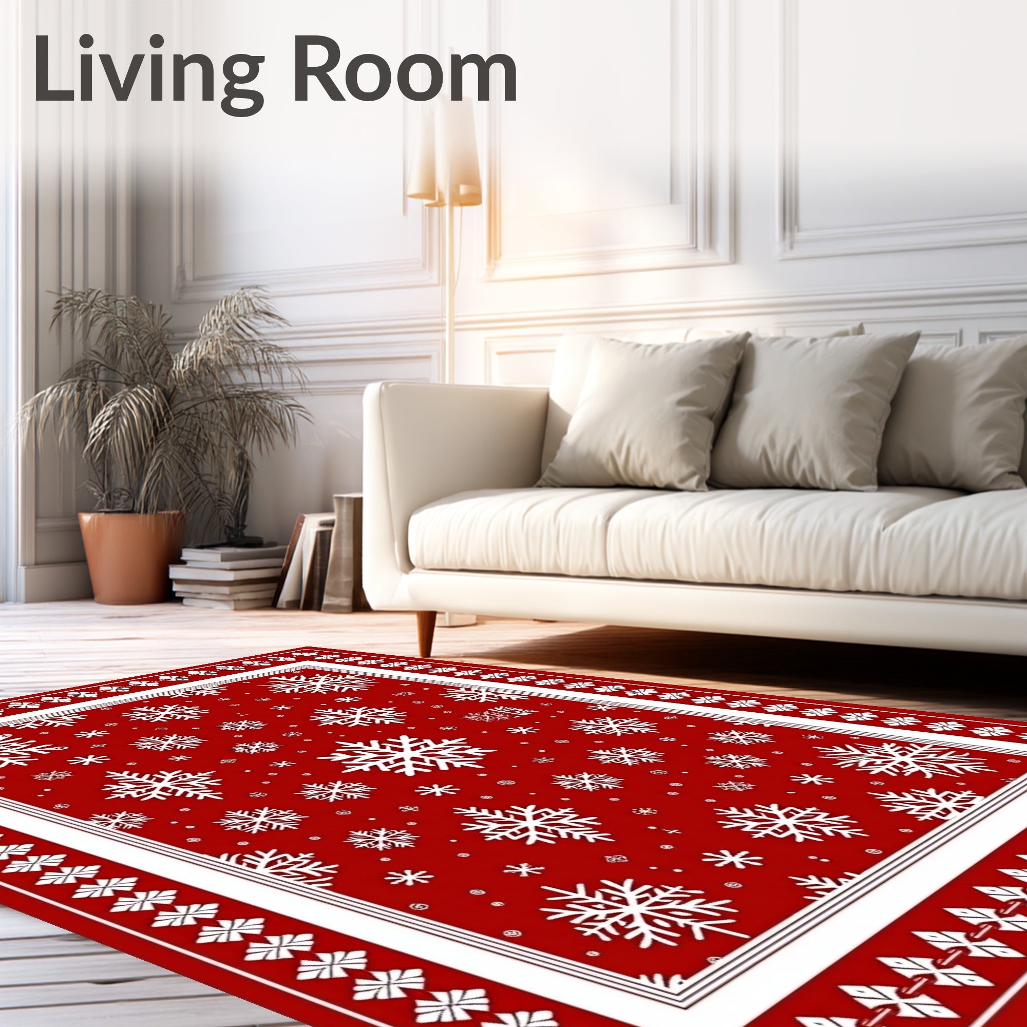 Festive Red Snowflakes Border Rug
