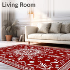 Deep Red Central Medallion Floral Frame Rug