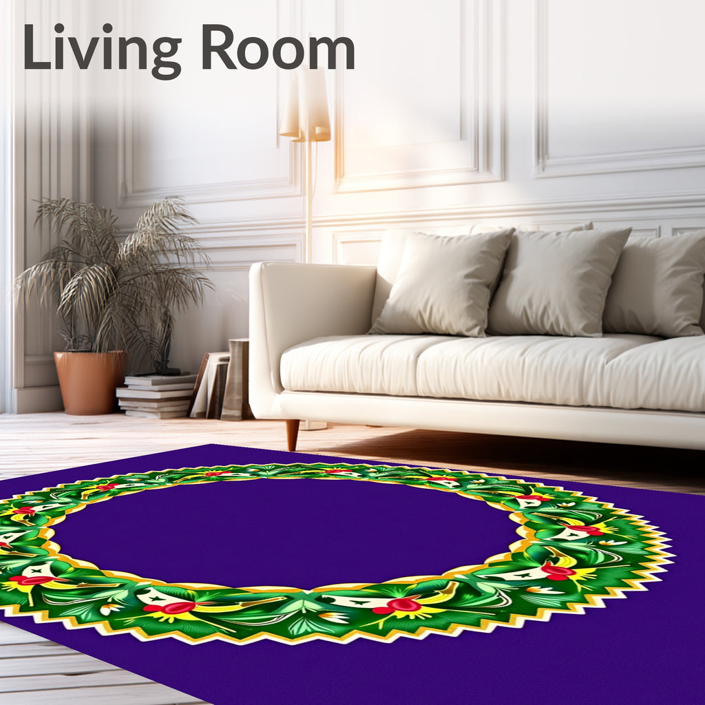 Vibrant Green Floral Wreath Round Rug