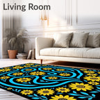 Bold Yellow Sunflower Floral Swirl Rug
