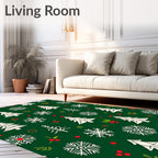 Holiday Trees Snowflakes Holly Berries Red Rug