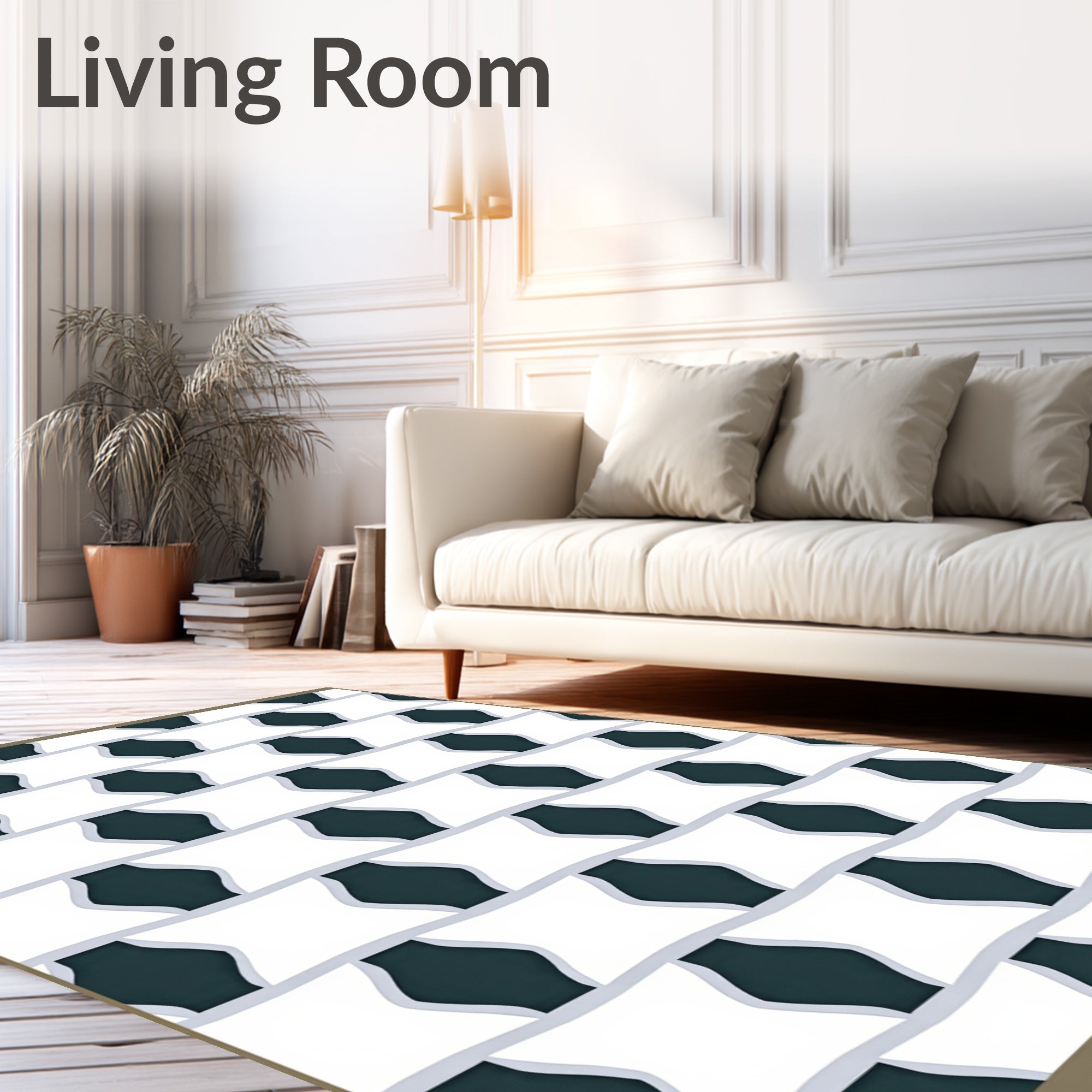 White Interlocking Star Geometric Rug