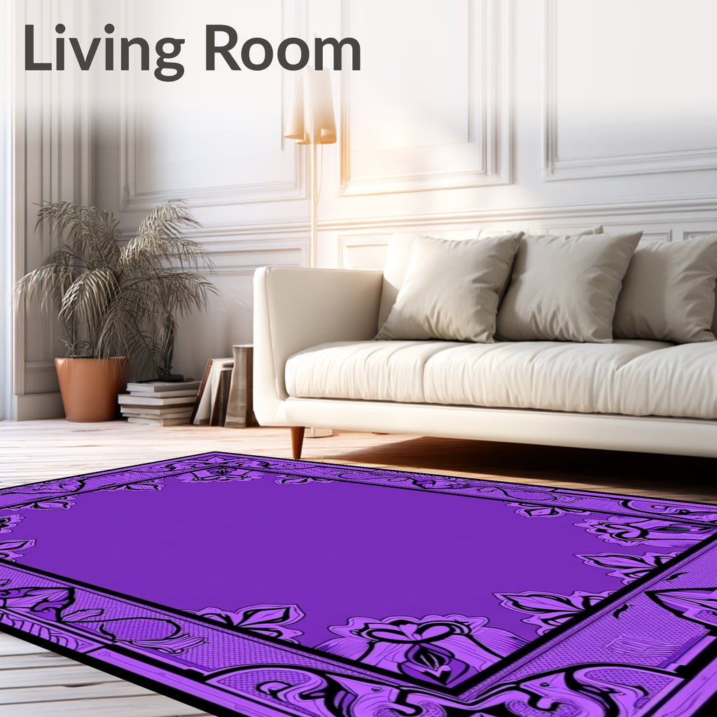 Regal Violet Floral Bordered Rug