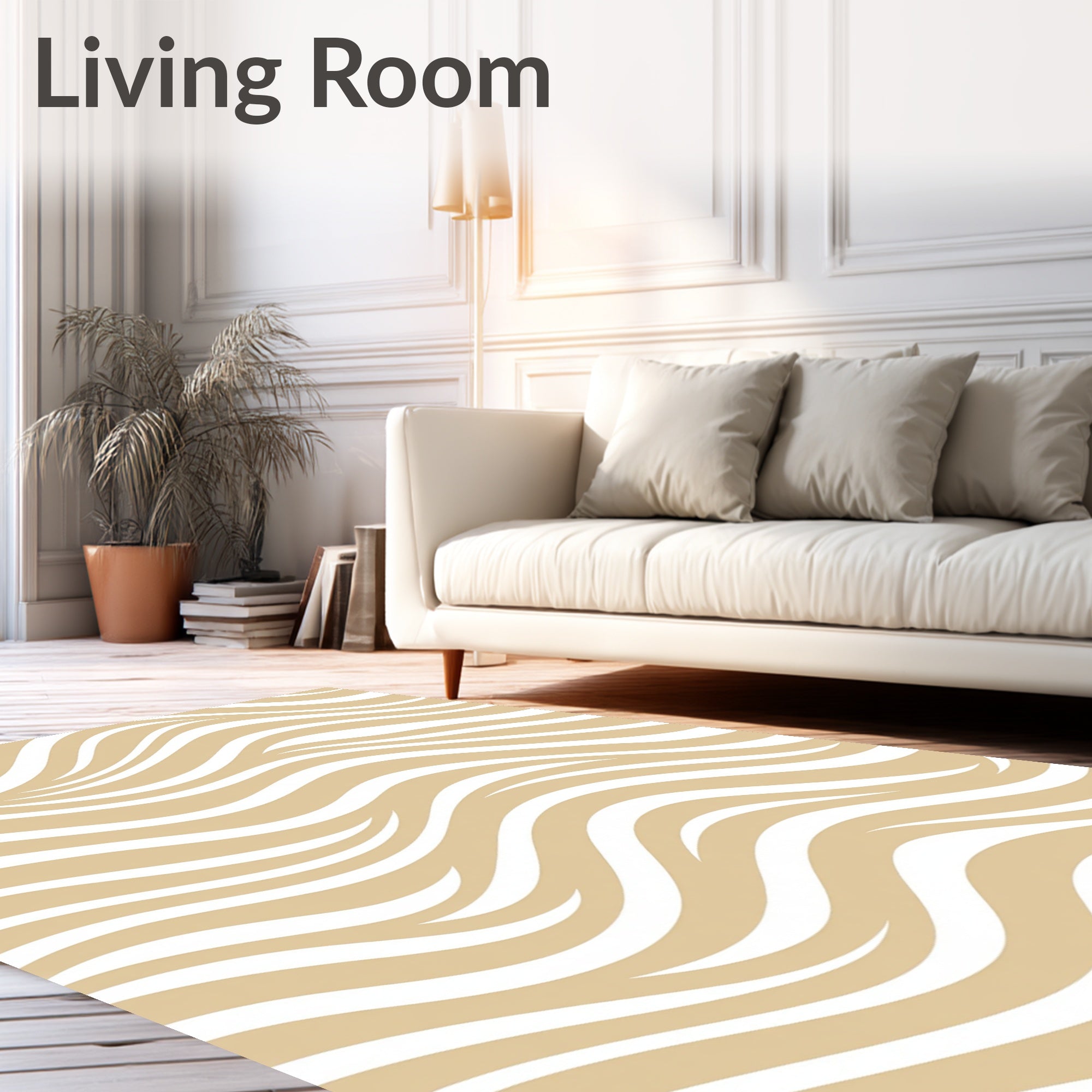 Sandy Beige Swirls Stripe Weave Rug