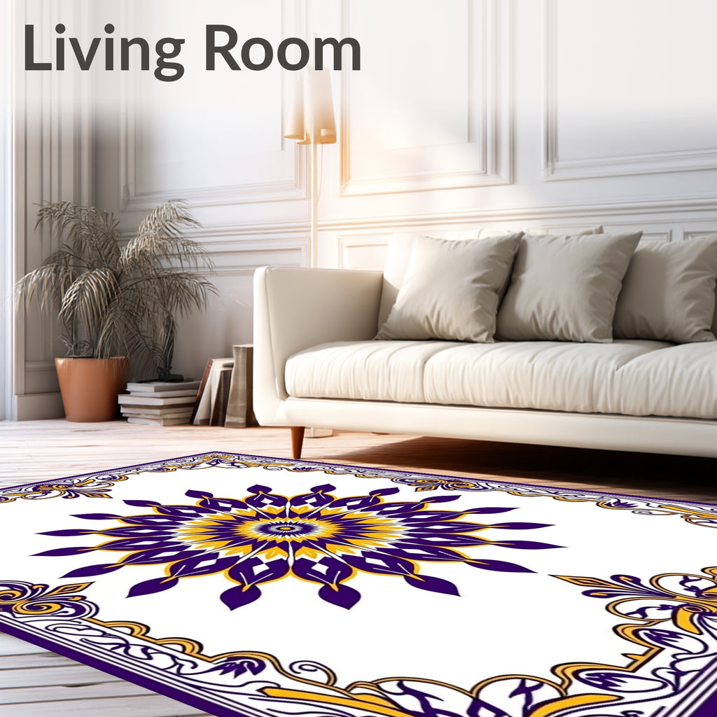 Royal Purple Yellow Sunburst Mandala Rug