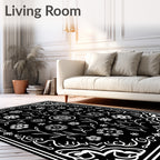 Black White Floral Botanical Artistry Rug