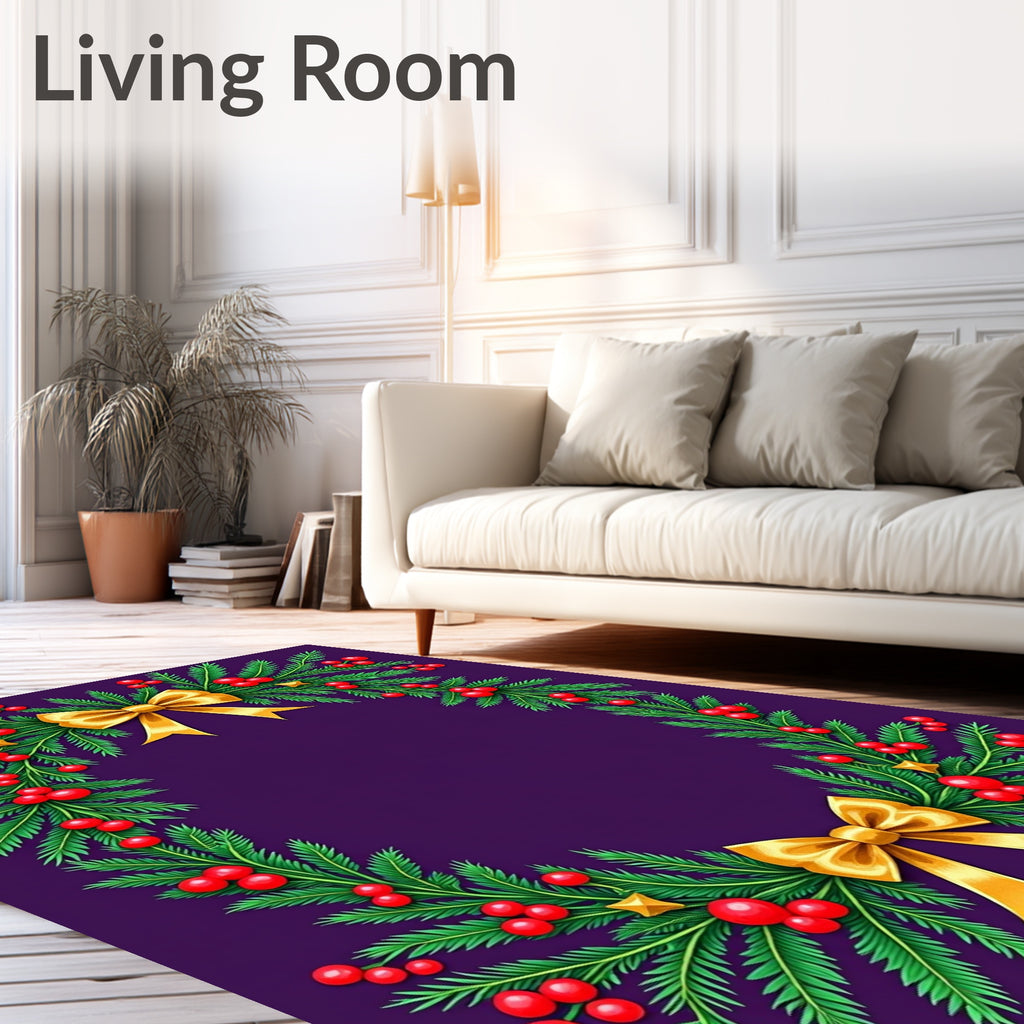 Golden Bow Evergreen Berry Wreath Rug