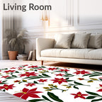 Red Poppies White Floral Garden Rug