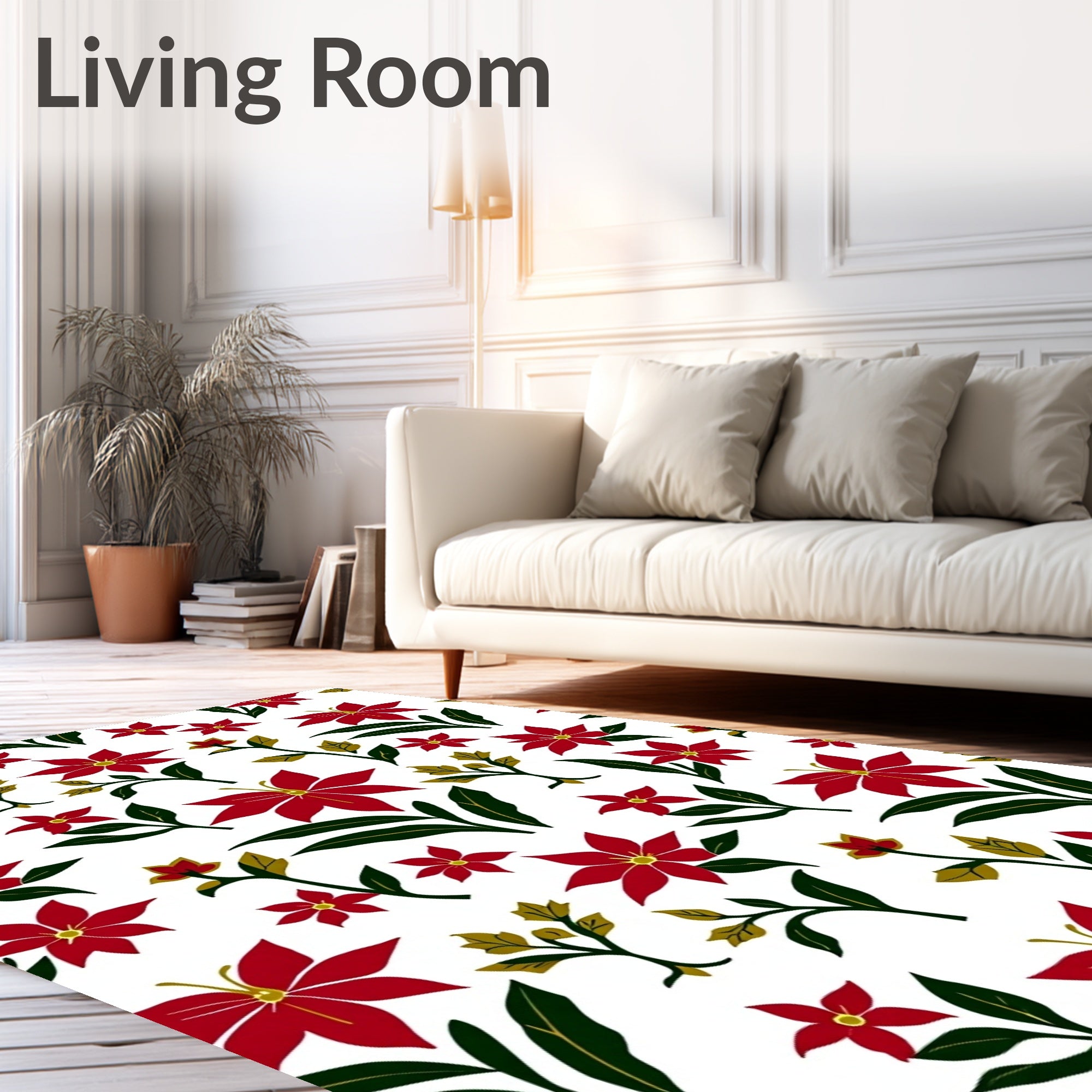 Red Poppies White Floral Garden Rug
