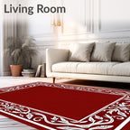 Ornate Red Leaf Vine Border Rug