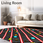 Bold Red Striped Celestial Scattered Icons Rug