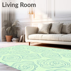 Teal Outline Flowers on Pale Green Background Rug
