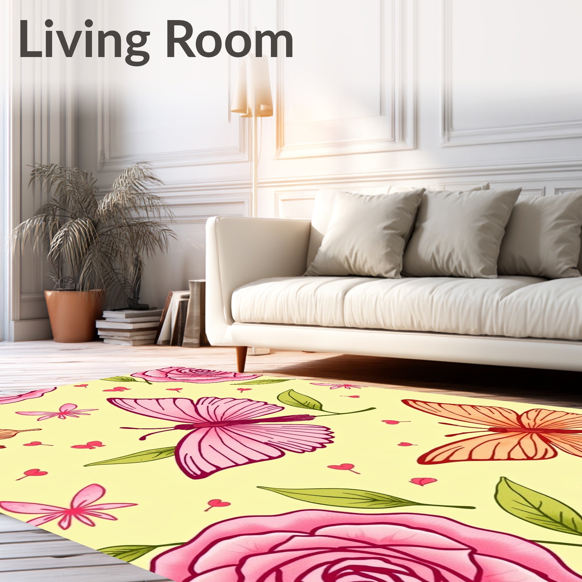 Pink Butterfly Rose Garden Rug