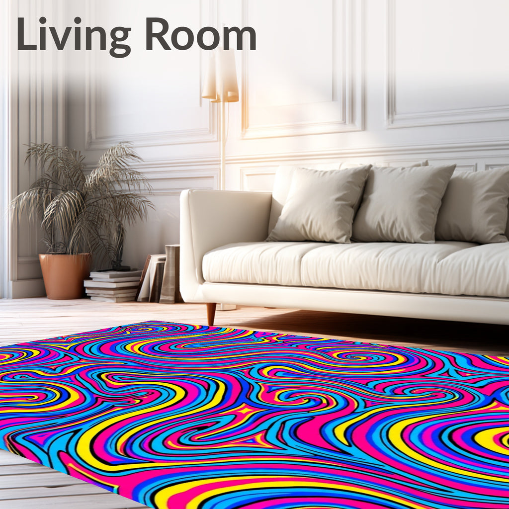 Vivid Pink Blue Yellow Swirls Rug