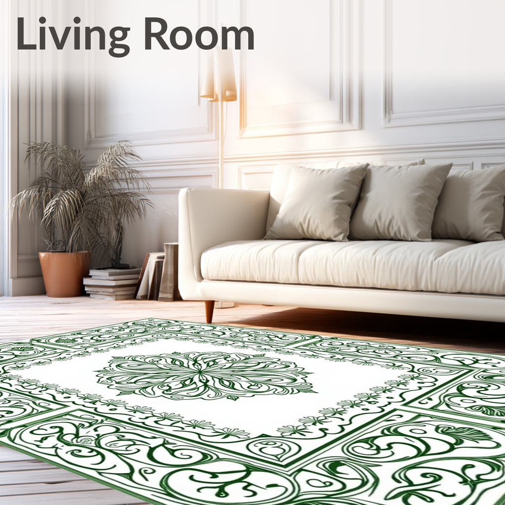 Emerald Green Floral Medallion Ornament Rug