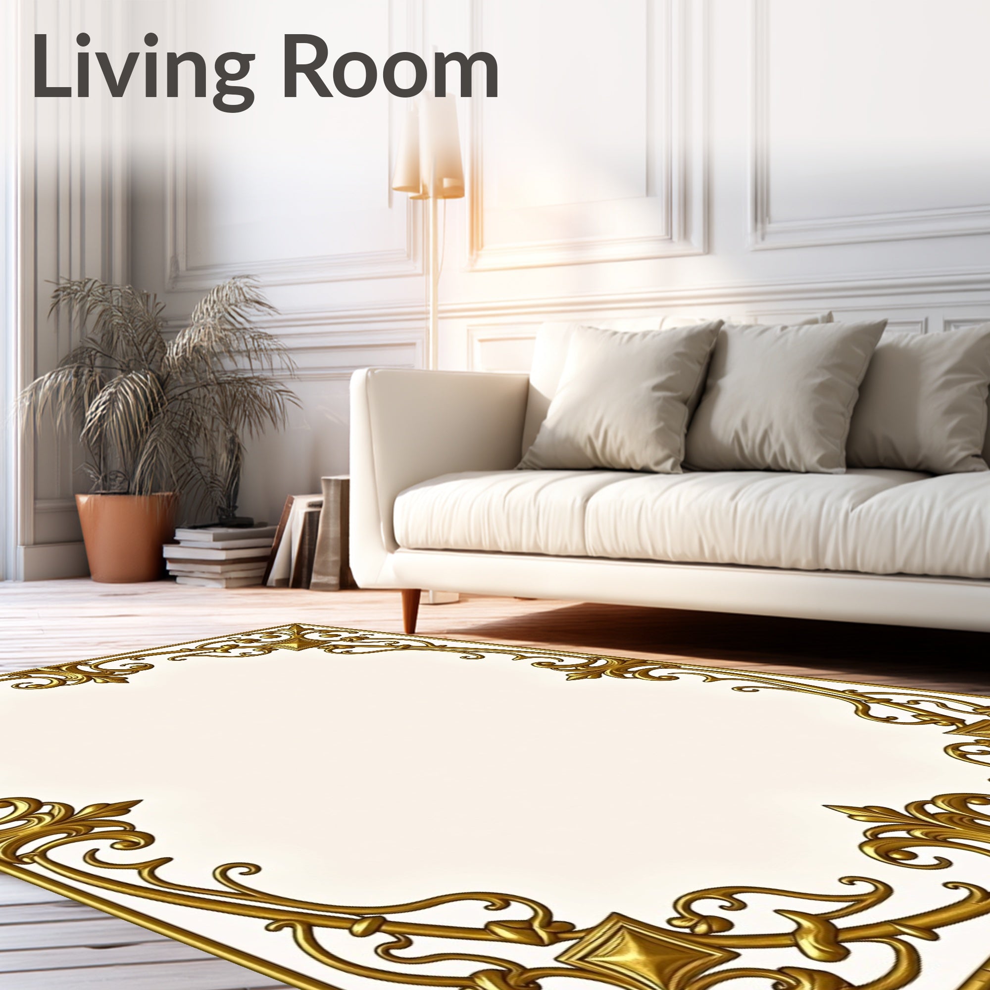 Ornate Gold Acanthus Leaf Border Rug