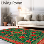 Red Green Floral Medallion Bordered Rug