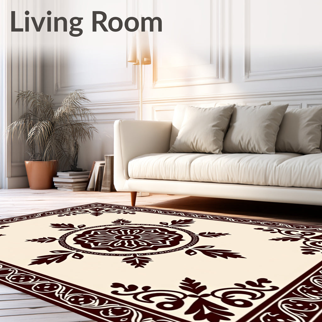 Dark Brown Elegant Floral Medallion Border Rug