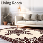 Dark Brown Elegant Floral Medallion Border Rug
