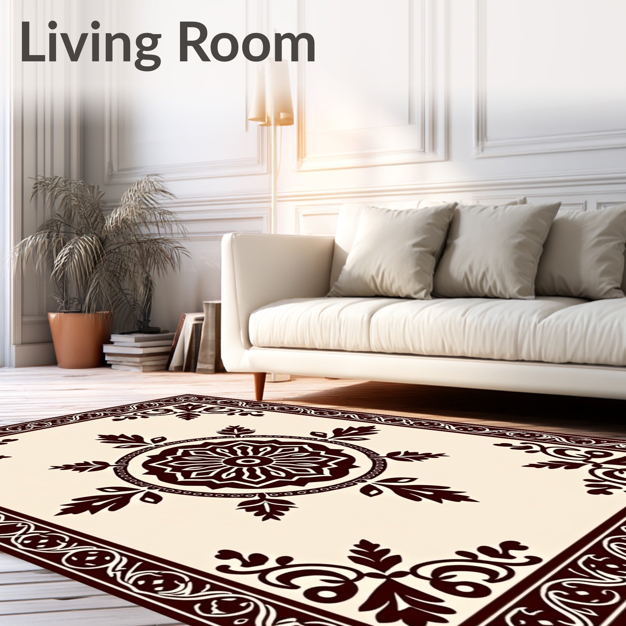 Dark Brown Elegant Floral Medallion Border Rug