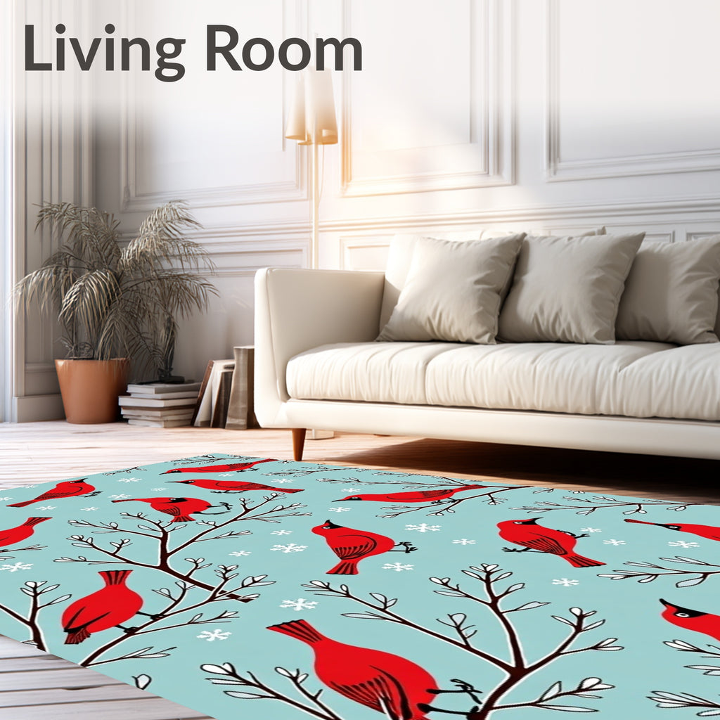 Red Cardinals With Snowflakes On Branches Rug