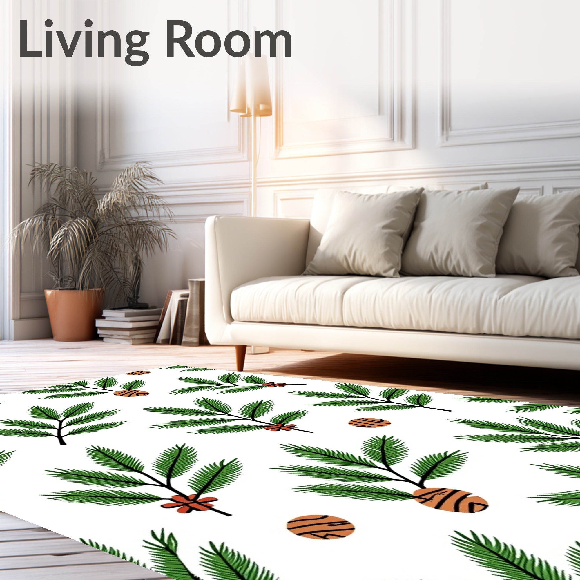 Green Pine Branches With Orange Orbs Rug