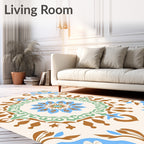 Ivory Blue Floral Medallion Brown Accents Rug