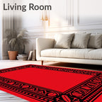 Bold Red Geometric Floral Border Rug