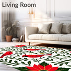 Crimson Cardinal Poinsettia Garden Scene Rug