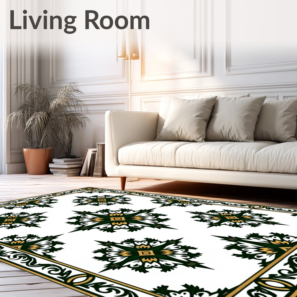 Green and Gold Starburst Frame Rug