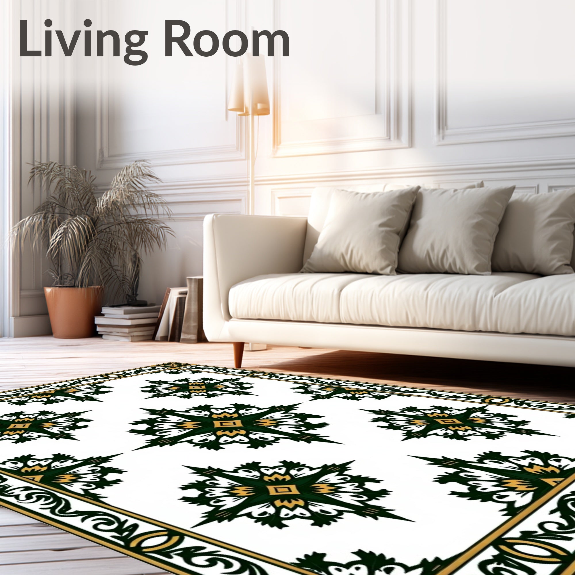 Green and Gold Starburst Frame Rug