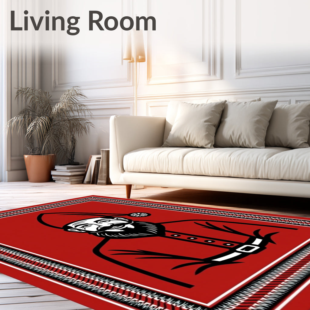 Vibrant Red Whimsical Character Portrait Rug
